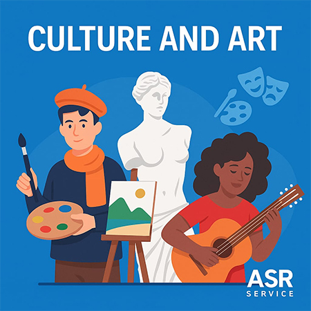 An illustration of a positive team atmosphere with a person in the center surrounded by colleagues and elements symbolizing emotions and ideas.