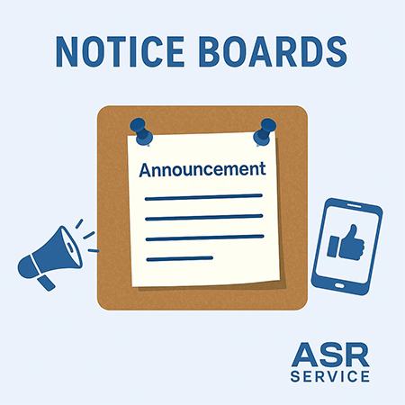 An illustration of message boards and announcements featuring multiple platforms, a diverse audience, themed posts, quick posting, and board announcements.