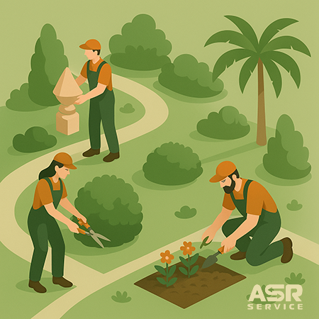 Gardeners maintaining a park.
